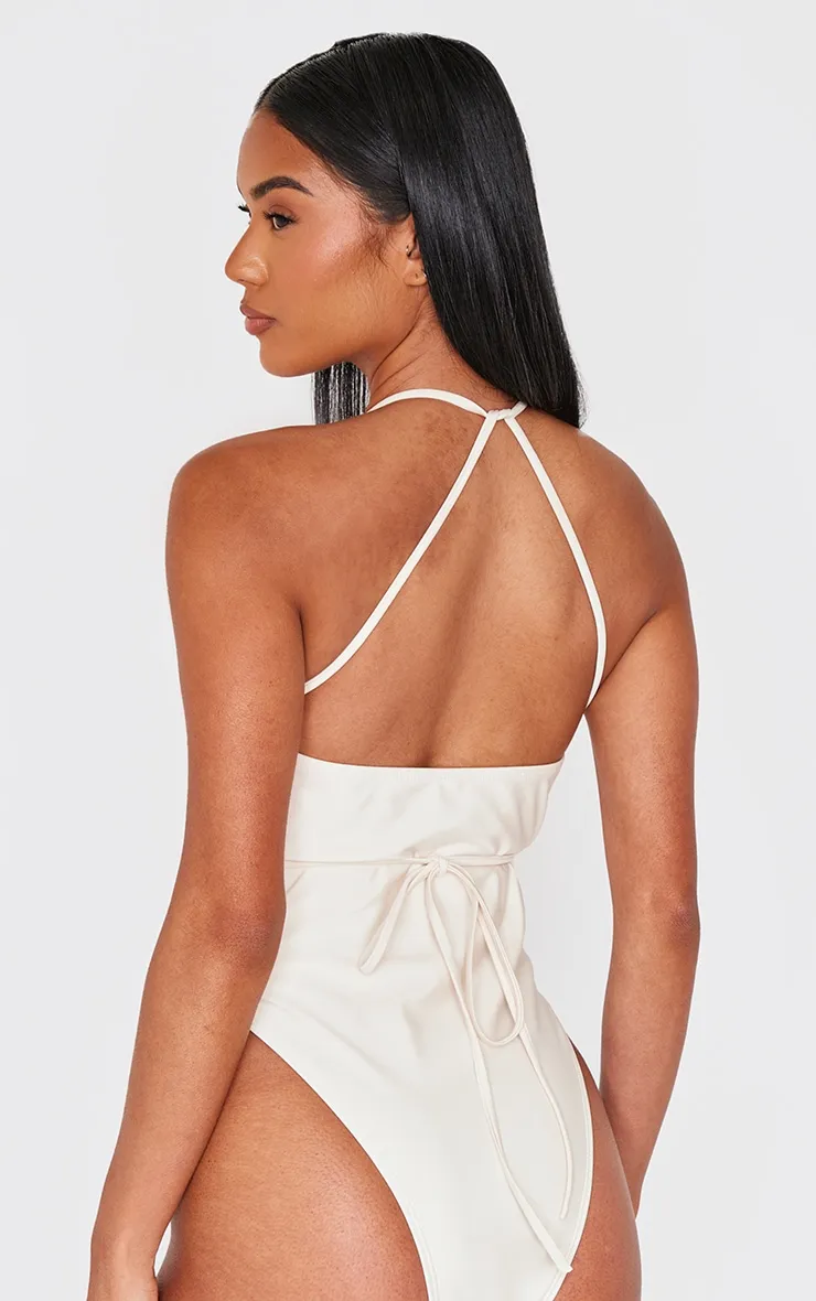 Cream Halter Neck Wrap High Leg Swimsuit sold by Pretty Little Thing product image thumbnail 2