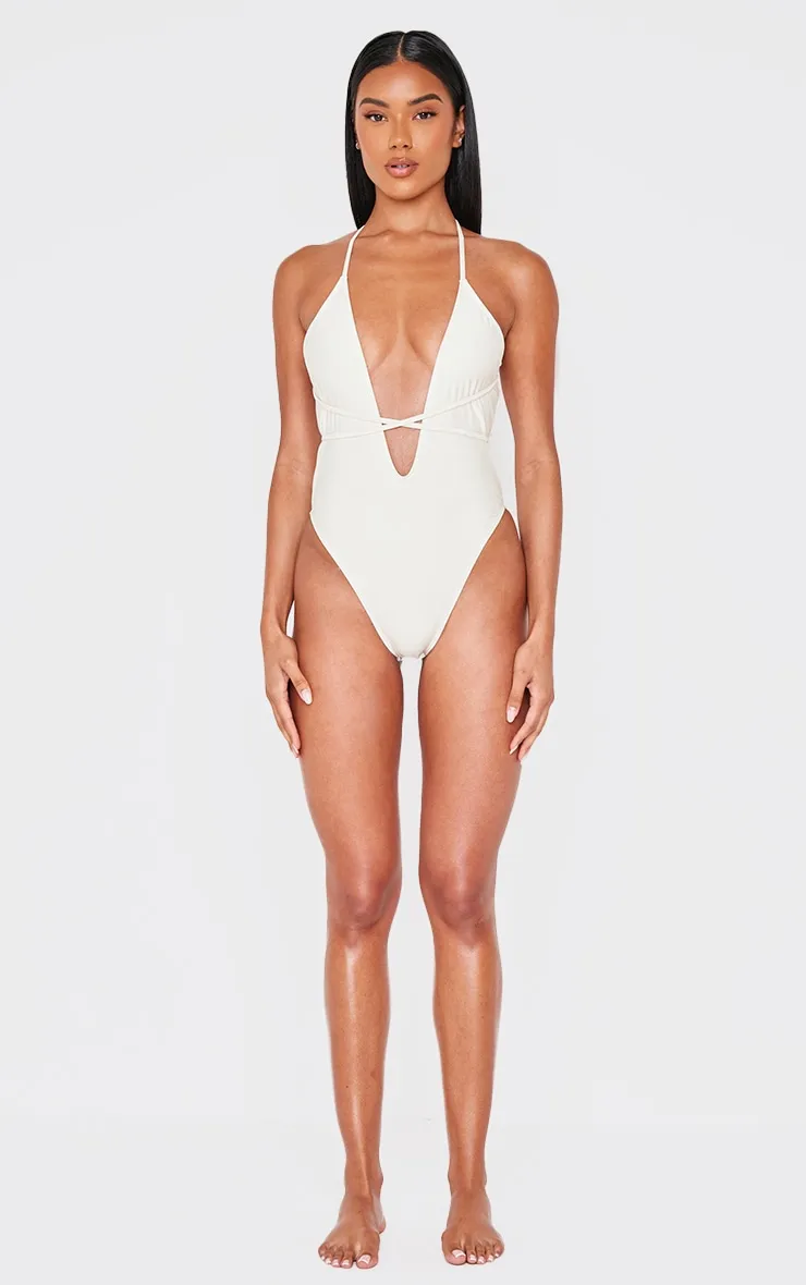 Cream Halter Neck Wrap High Leg Swimsuit sold by Pretty Little Thing product image thumbnail 3