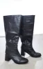 Black Wide Fit Pu Croc Square Toe Mid Block Heeled Knee Boots sold by Pretty Little Thing