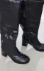 Black Wide Fit Pu Croc Square Toe Mid Block Heeled Knee Boots sold by Pretty Little Thing