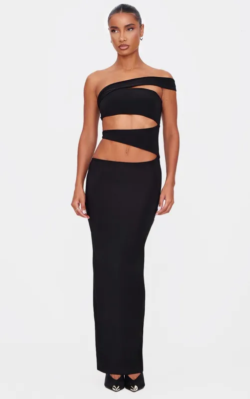 Black Double Slinky Extreme Cut Out Maxi Dress sold by Pretty Little Thing