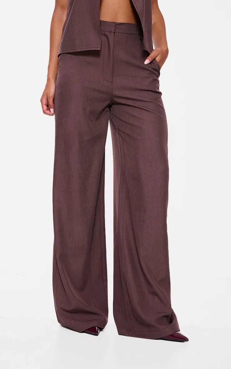Chocolate Woven Straight Leg Trousers sold by Pretty Little Thing product image thumbnail 2