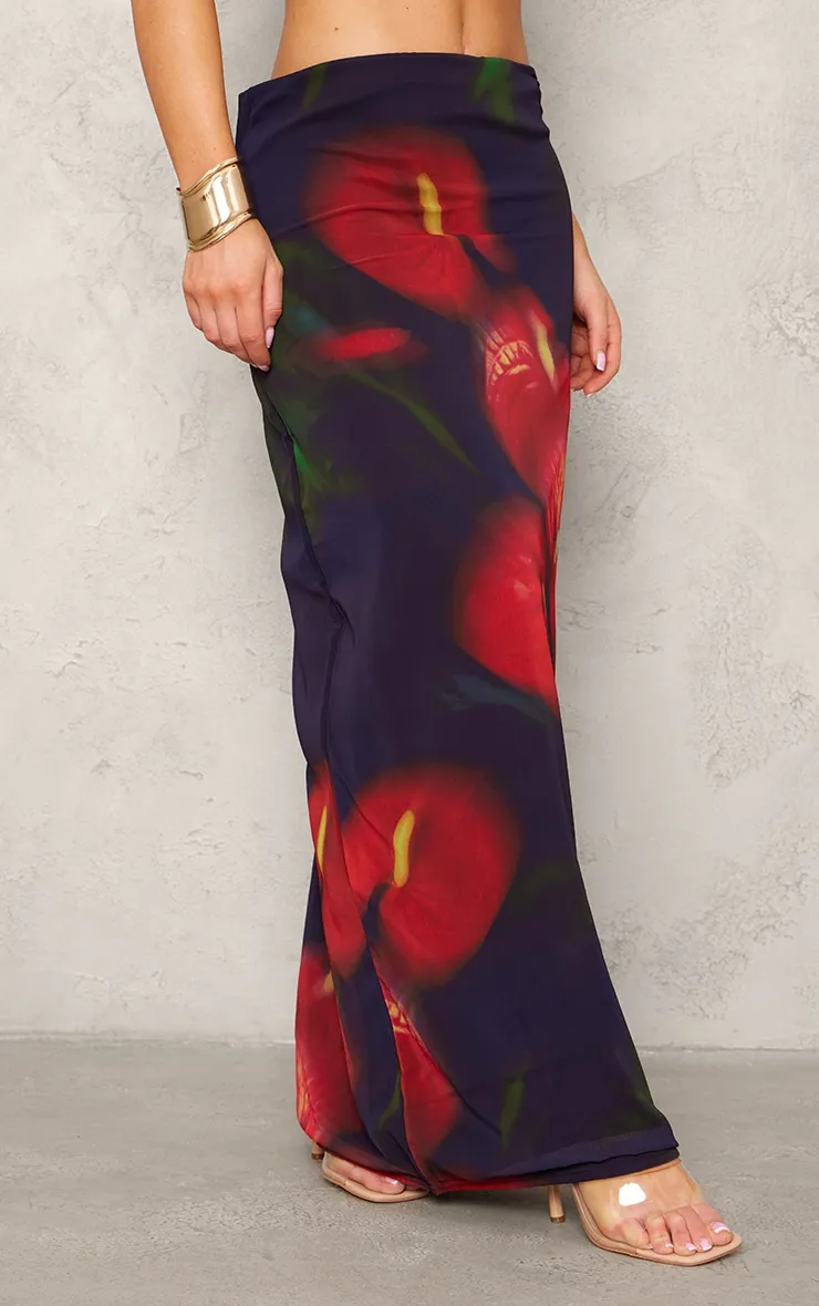 Red Abstract Flower Print Mesh Maxi Skirt sold by Pretty Little Thing product image thumbnail 2