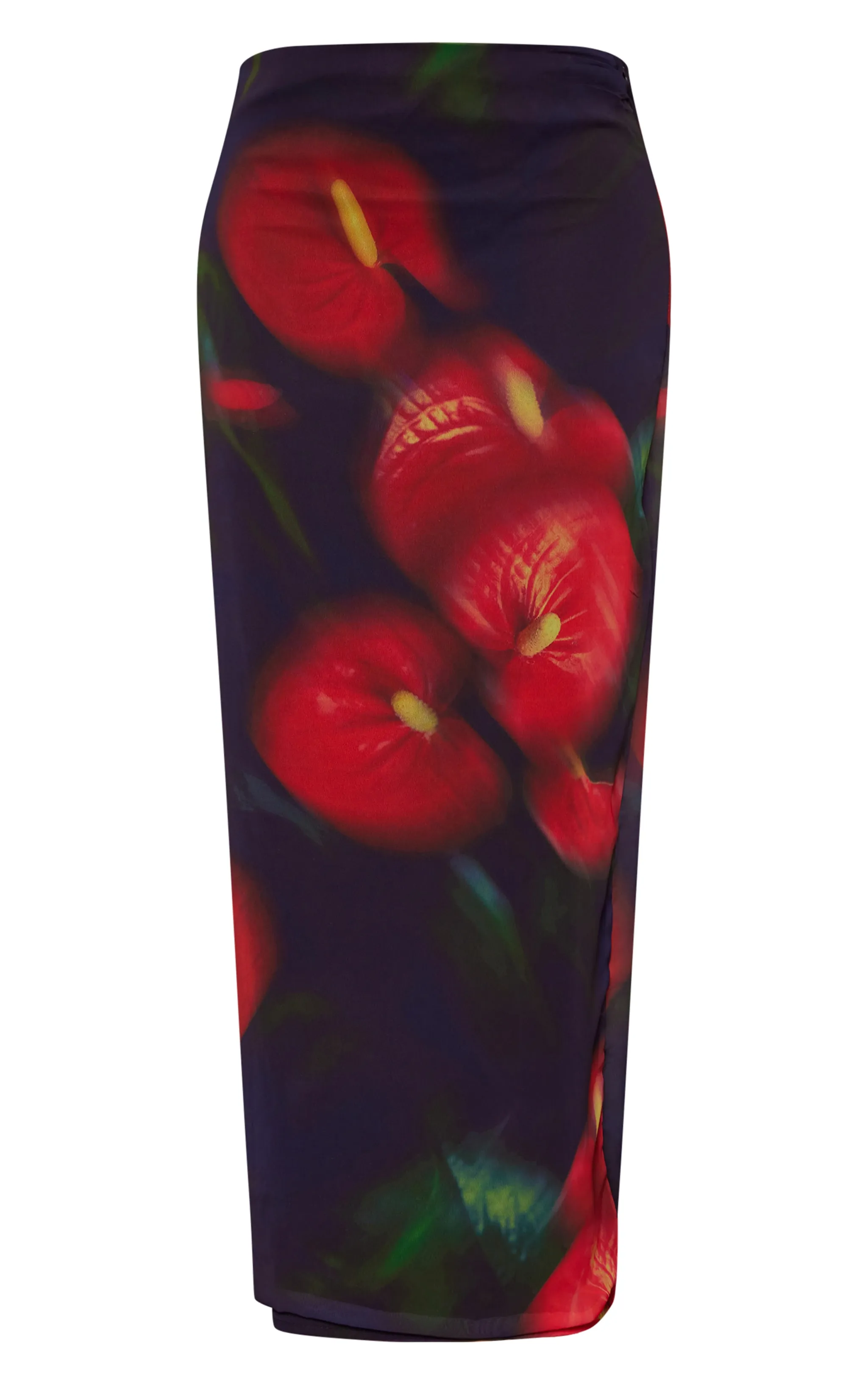 Red Abstract Flower Print Mesh Maxi Skirt sold by Pretty Little Thing product image thumbnail 5