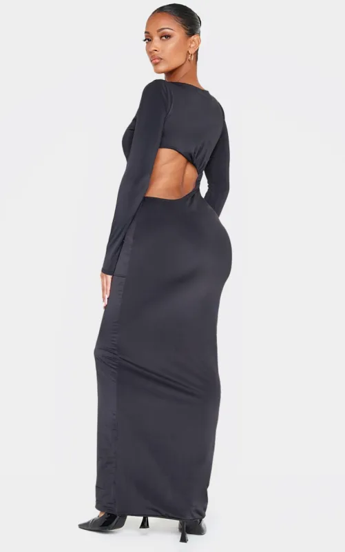 Shape Black Sculpt Long Sleeve Twist Open Back Maxi Dress sold by Pretty Little Thing