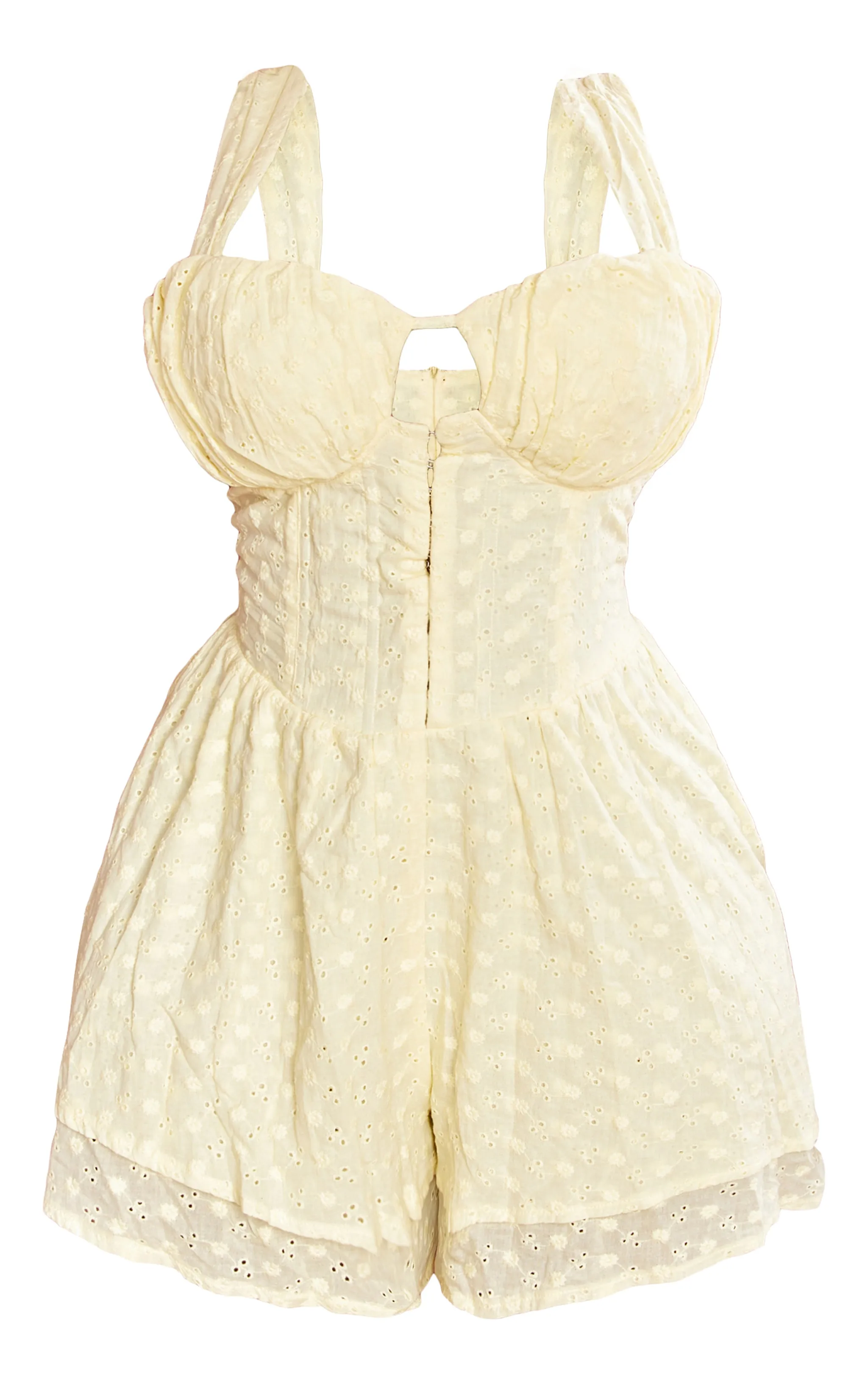 Plus Lemon Broderie Hook And Eye Playsuit sold by Pretty Little Thing product image thumbnail 5