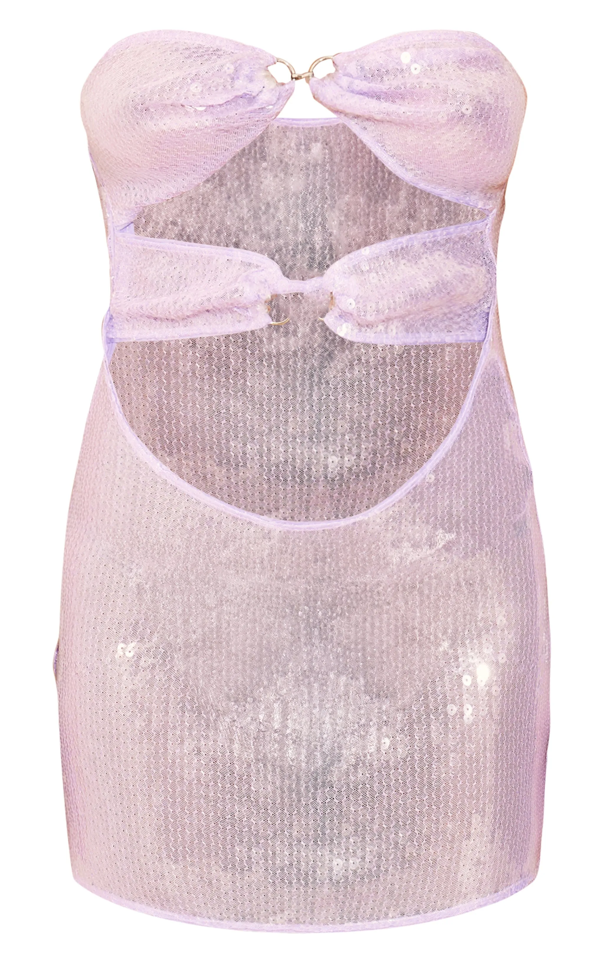 Petite Lilac Bandeau Sequin Cut Out Mini Dress sold by Pretty Little Thing product image thumbnail 5