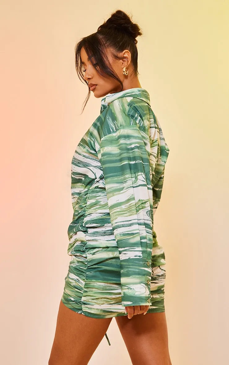 Green Abstract Print Oversized Shirt Ruched Bodycon Dress sold by Pretty Little Thing product image thumbnail 2