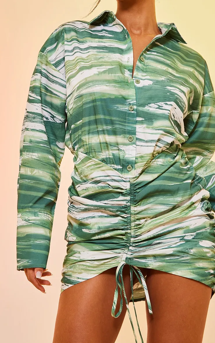 Green Abstract Print Oversized Shirt Ruched Bodycon Dress sold by Pretty Little Thing product image thumbnail 4