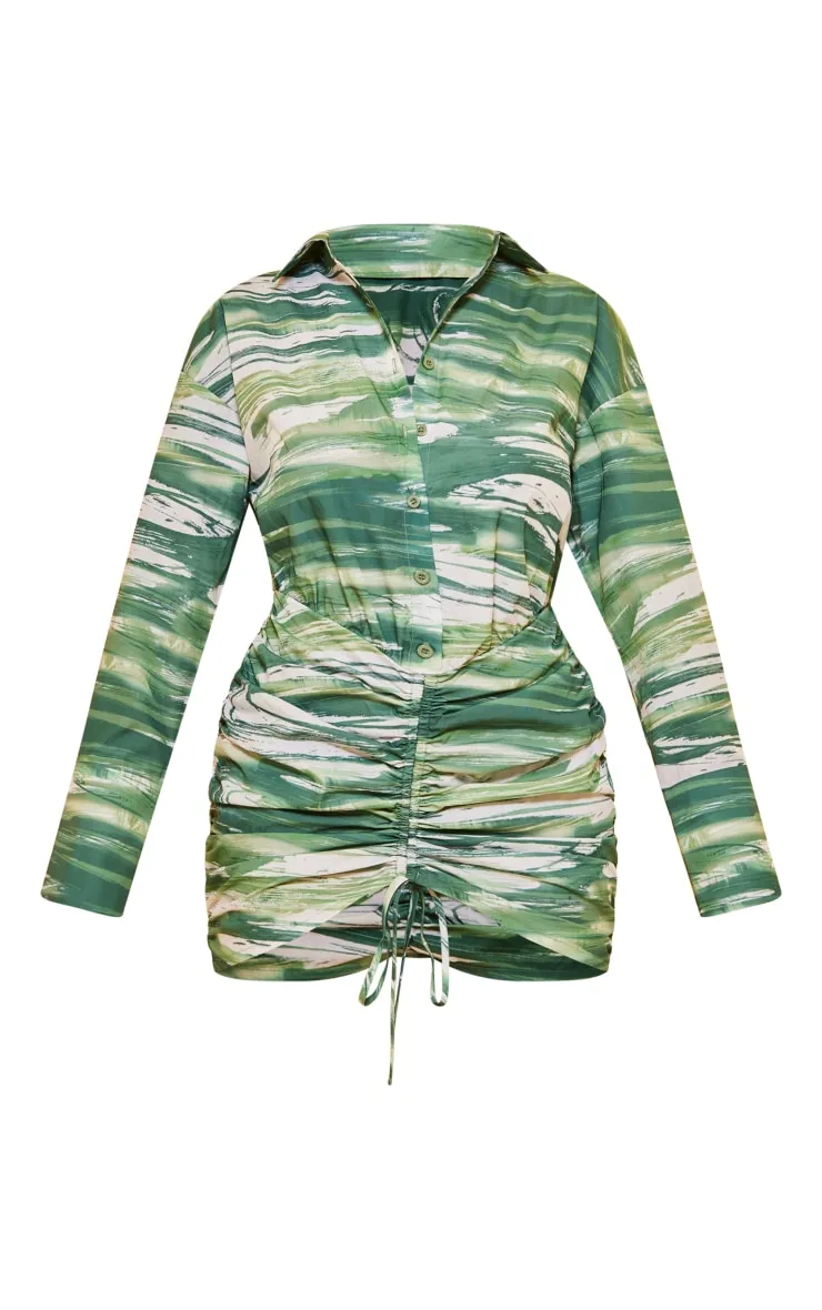 Green Abstract Print Oversized Shirt Ruched Bodycon Dress sold by Pretty Little Thing product image thumbnail 5