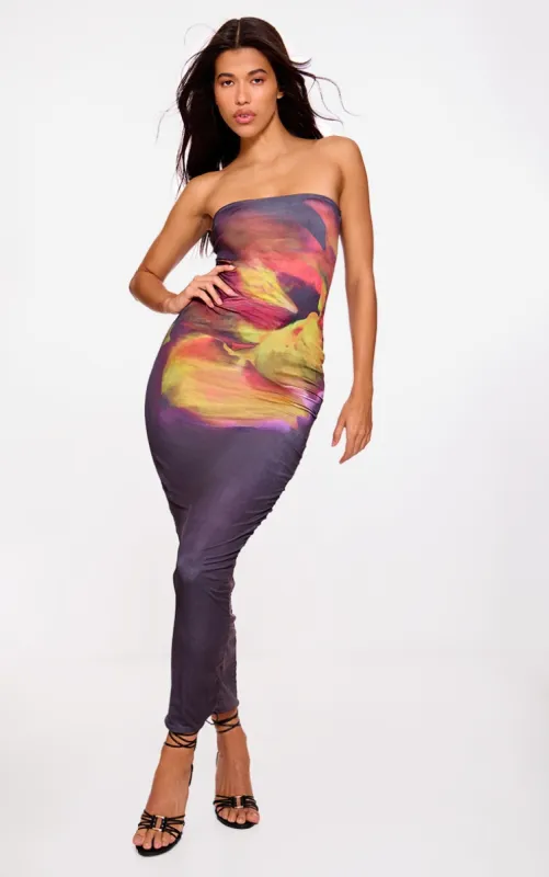 Black Floral Print Double Layer Slinky Bandeau Maxi Dress sold by Pretty Little Thing