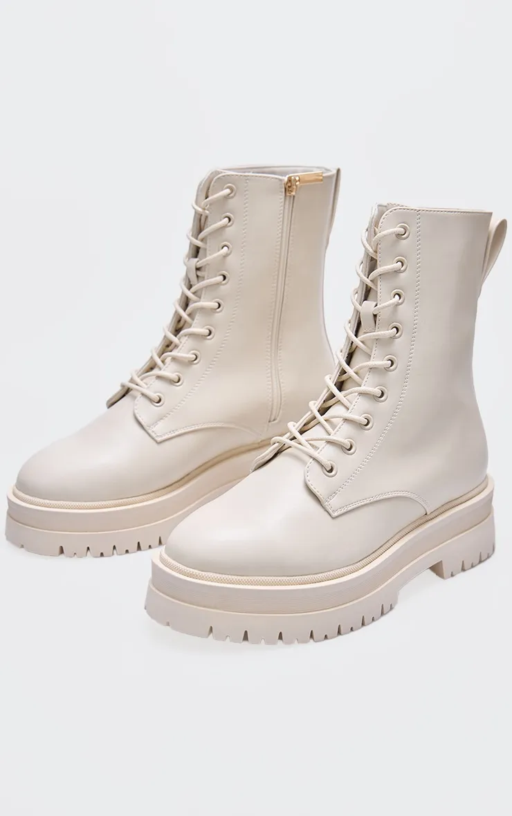 Cream Lace Up Chunky Boots sold by Pretty Little Thing product image thumbnail 3