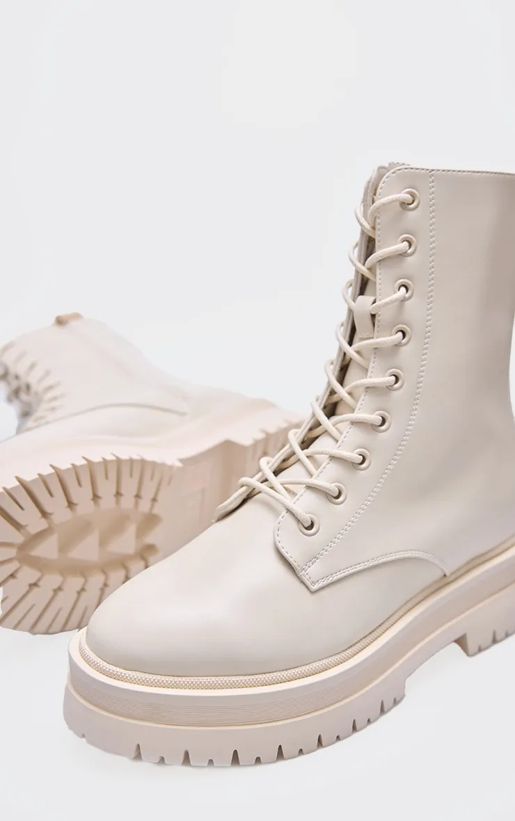 Cream Lace Up Chunky Boots sold by Pretty Little Thing product image thumbnail 4