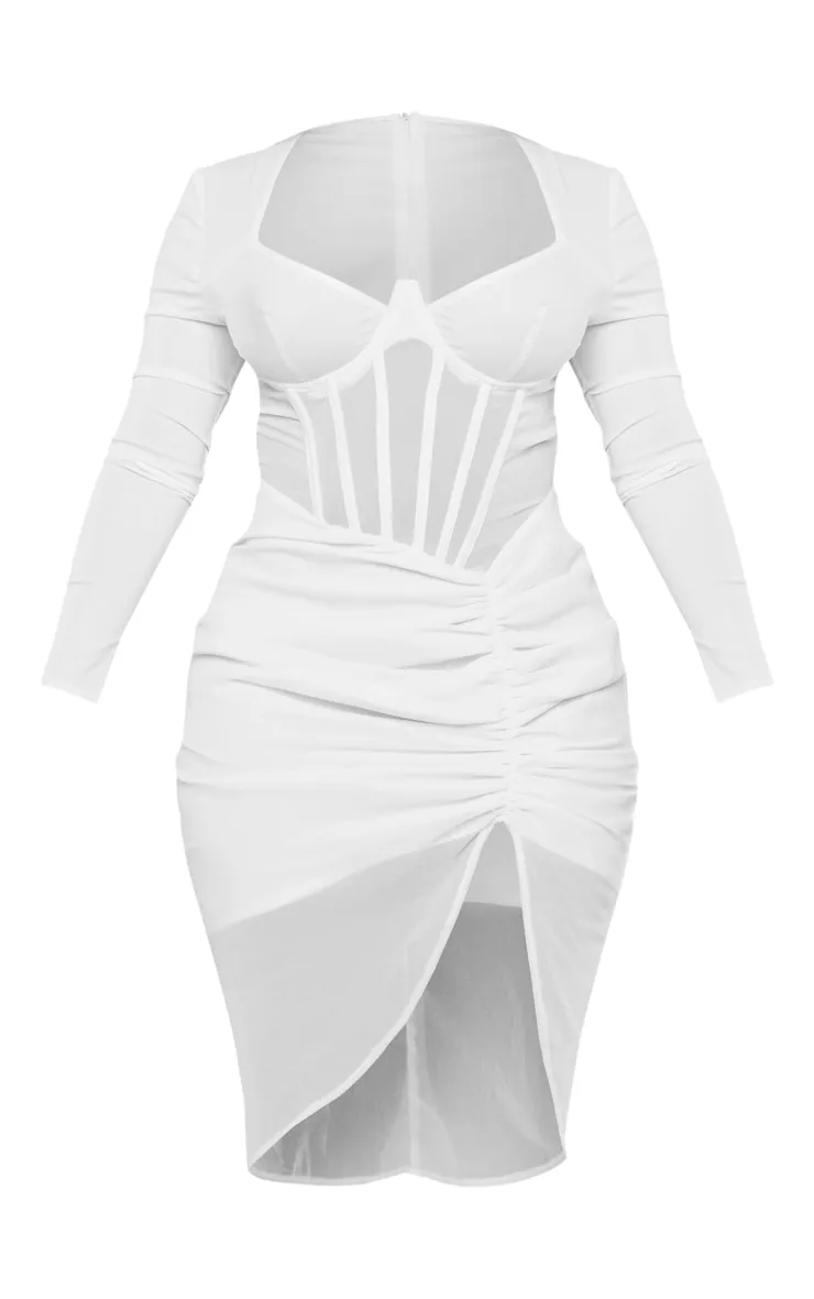 Shape Cream Corset Detail Long Sleeve Ruched Midi Dress sold by Pretty Little Thing product image thumbnail 5