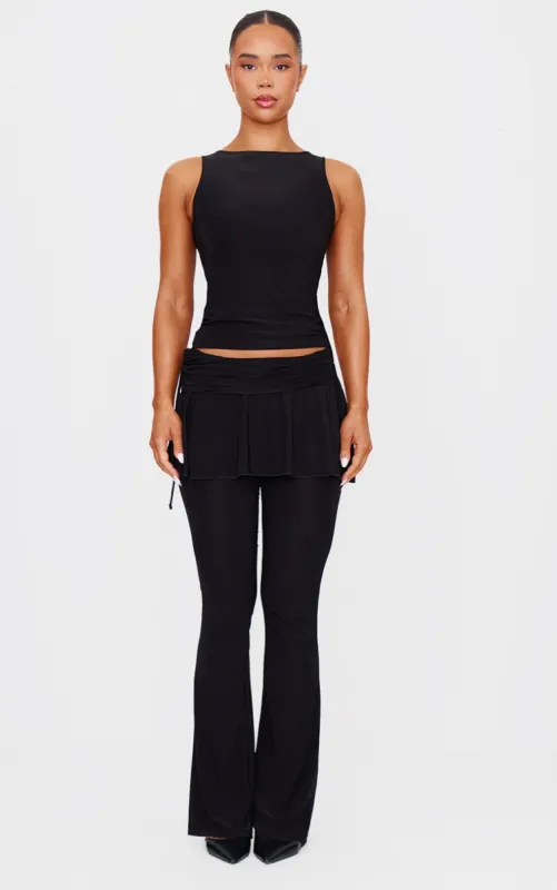  Black Slinky Skirt Overlay Flare Trousers sold by Pretty Little Thing