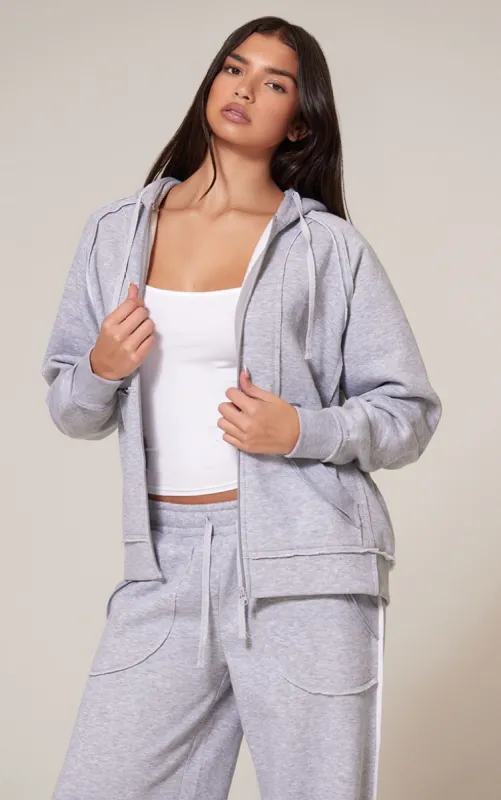 Grey Marl Exposed Seam Detail Zip Up Hoodie sold by Pretty Little Thing