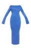 Blue Tinsel Knit Open Back Maxi Dress sold by Pretty Little Thing