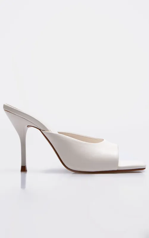 Cream Pu Square Toe High Stiletto Heeled Mules sold by Pretty Little Thing