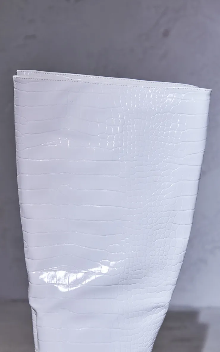 White Wide Fit PU Croc Point Toe High Stiletto Heeled Knee Boots sold by Pretty Little Thing product image thumbnail 3