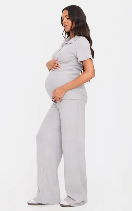 Maternity Grey Marl Brushed Rib Flared Trousers sold by Pretty Little Thing
