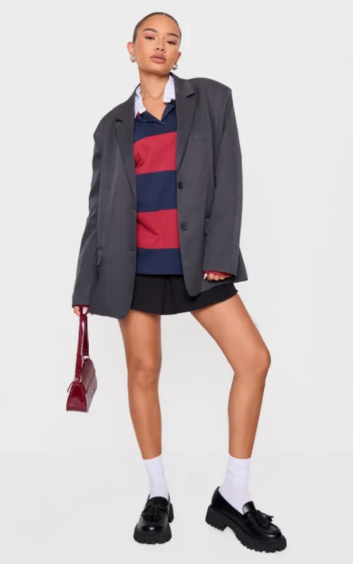 Petite Charcoal Woven Oversized Blazer sold by Pretty Little Thing