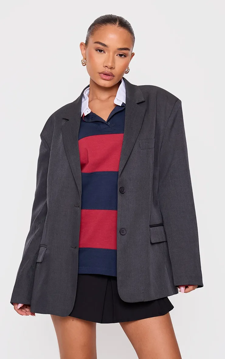 Petite Charcoal Woven Oversized Blazer sold by Pretty Little Thing product image thumbnail 3