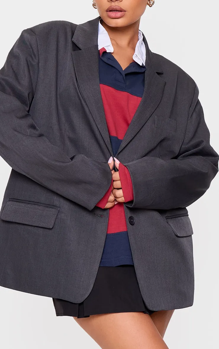 Petite Charcoal Woven Oversized Blazer sold by Pretty Little Thing product image thumbnail 4