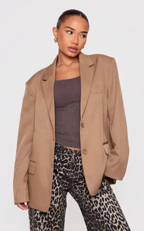 Petite Taupe Woven Oversized Blazer sold by Pretty Little Thing