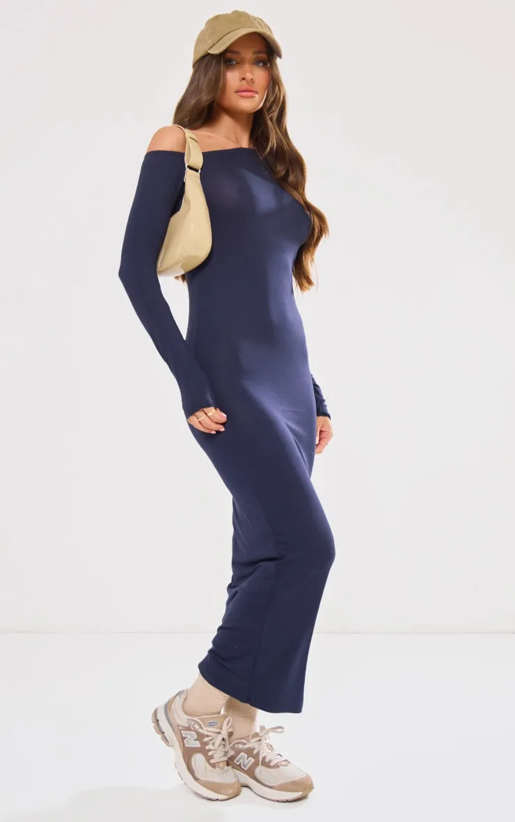 Navy Asymmetric Neck Split Detail Maxi Dress sold by Pretty Little Thing product image thumbnail 3