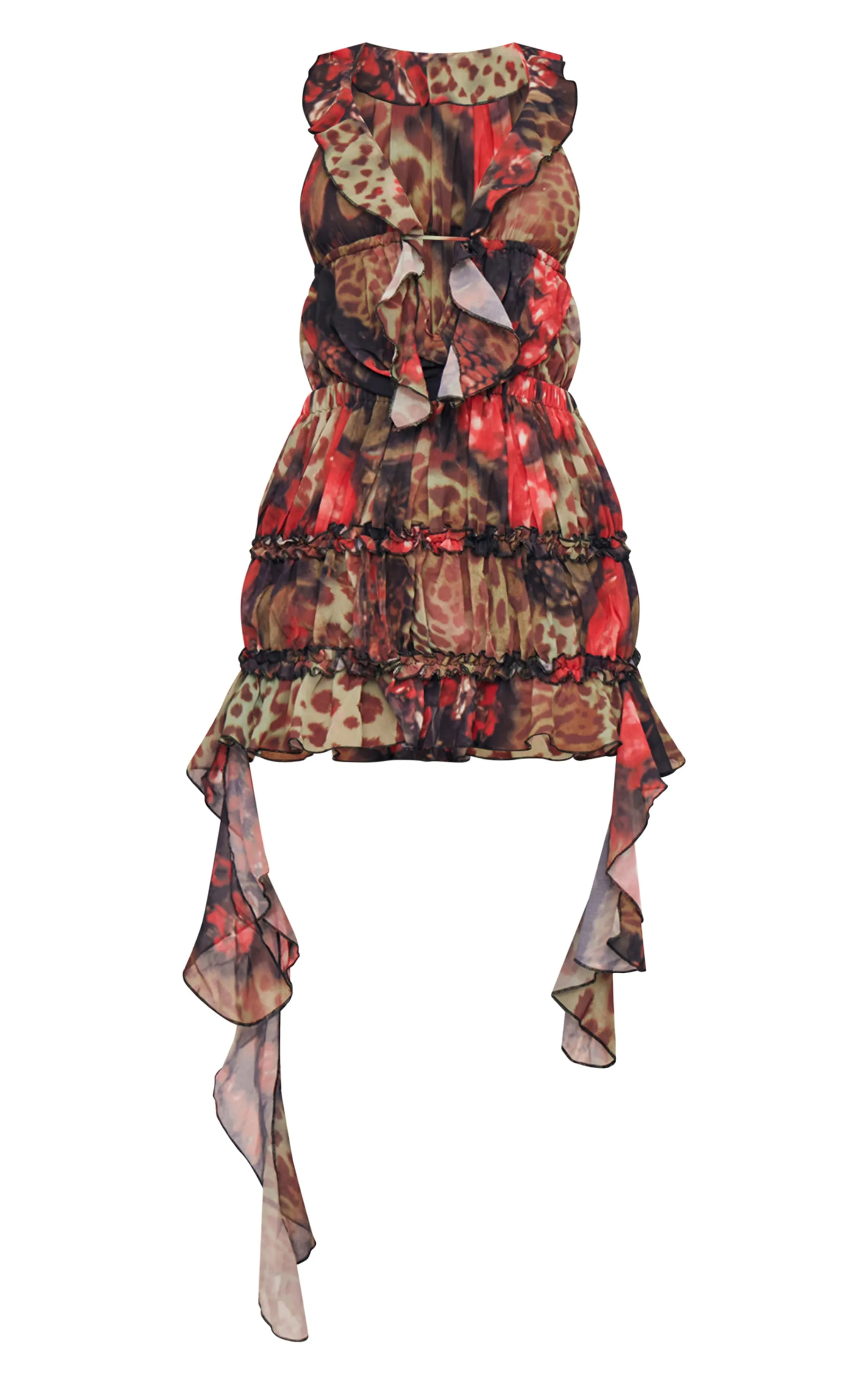 Multi Leopard Printed Chiffon Frill Bodycon Dress sold by Pretty Little Thing product image thumbnail 5