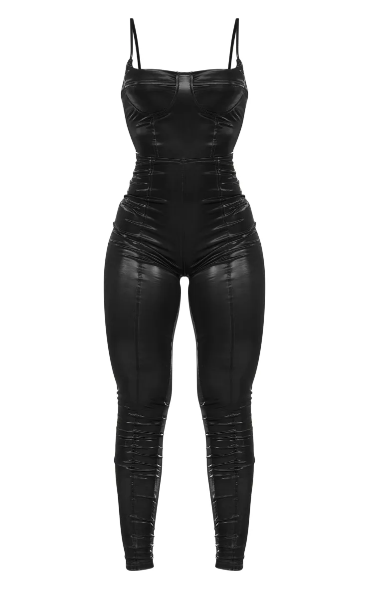 Black Matte Vinyl Underwired Strappy Jumpsuit sold by Pretty Little Thing product image thumbnail 5