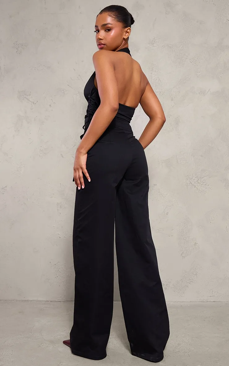 Black Woven Halter Zip Detail Lace Up Jumpsuit sold by Pretty Little Thing product image thumbnail 2
