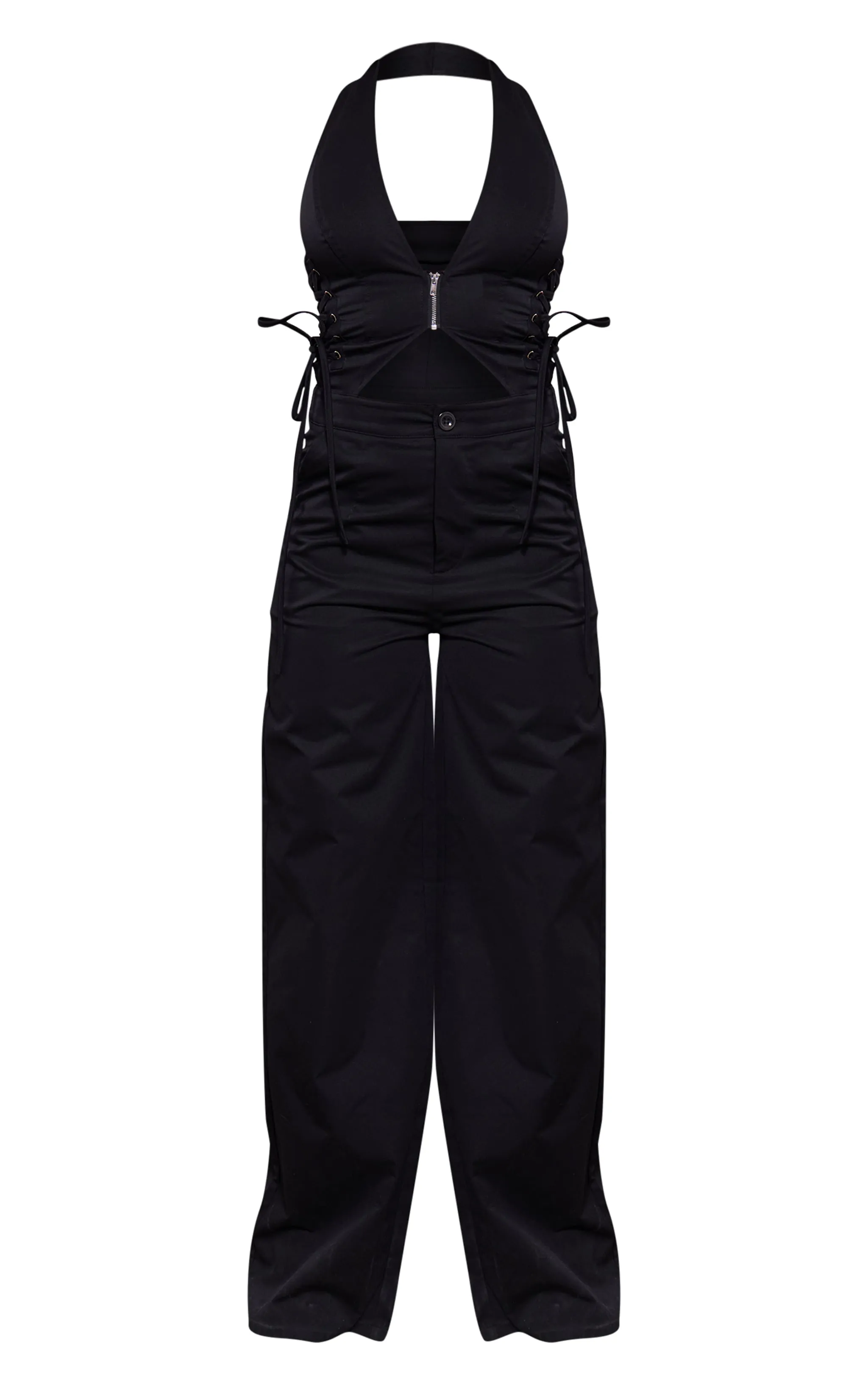 Black Woven Halter Zip Detail Lace Up Jumpsuit sold by Pretty Little Thing product image thumbnail 5