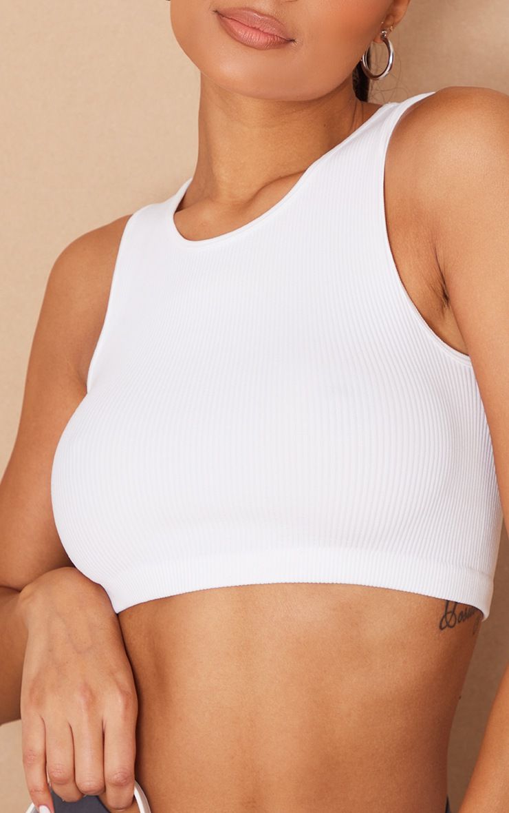White Structured Contour Sleeveless Ribbed Crop Top sold by Pretty Little Thing product image thumbnail 4