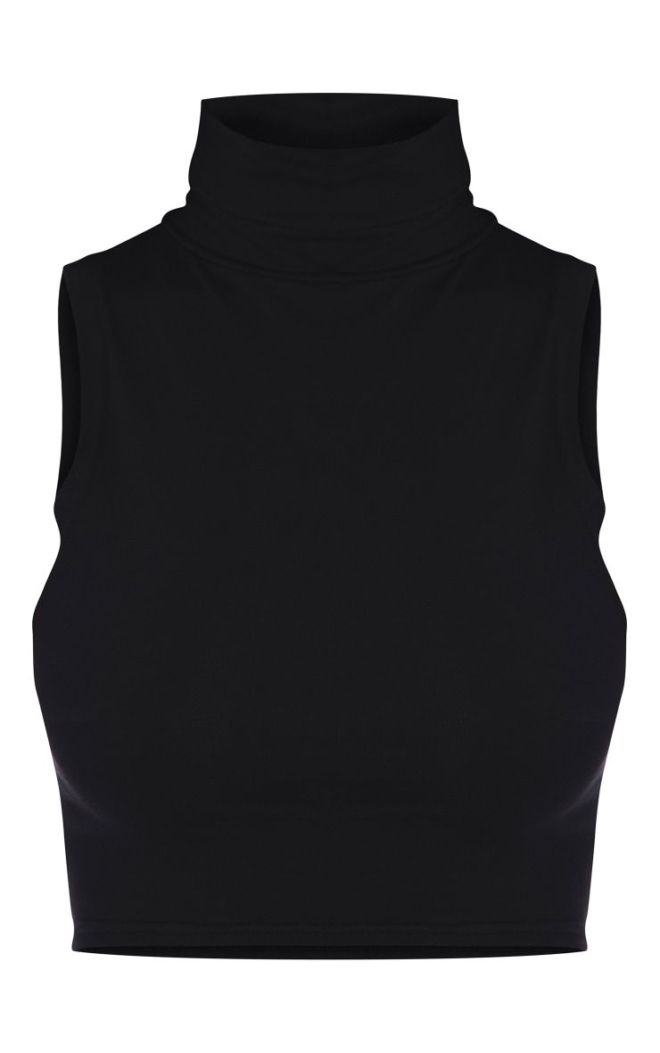 Basic Black Cotton Blend Roll Neck Sleeveless Crop Top sold by Pretty Little Thing product image thumbnail 5