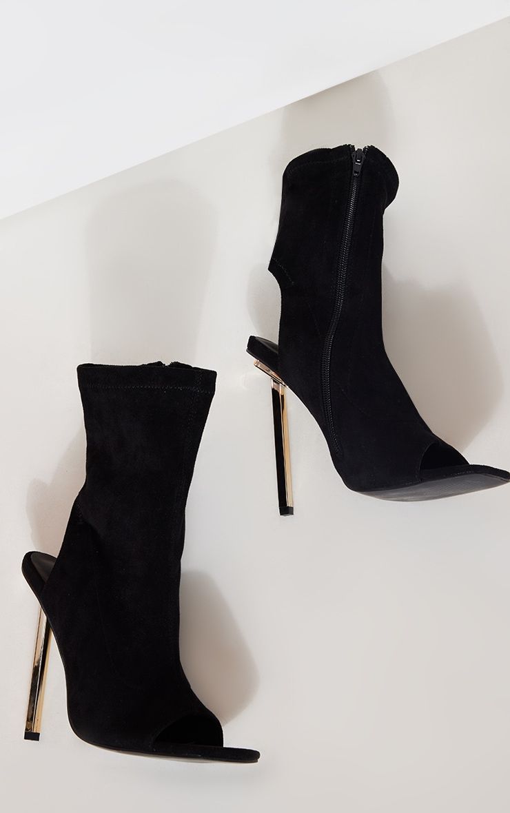 Black Faux Suede Square Toe Cut Out Detail High Heeled Ankle Boots sold by Pretty Little Thing product image thumbnail 3