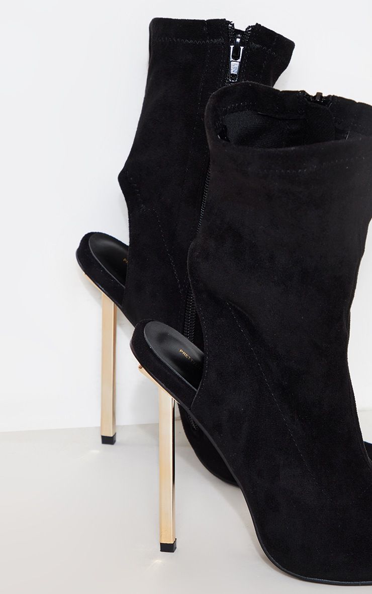 Black Faux Suede Square Toe Cut Out Detail High Heeled Ankle Boots sold by Pretty Little Thing product image thumbnail 4