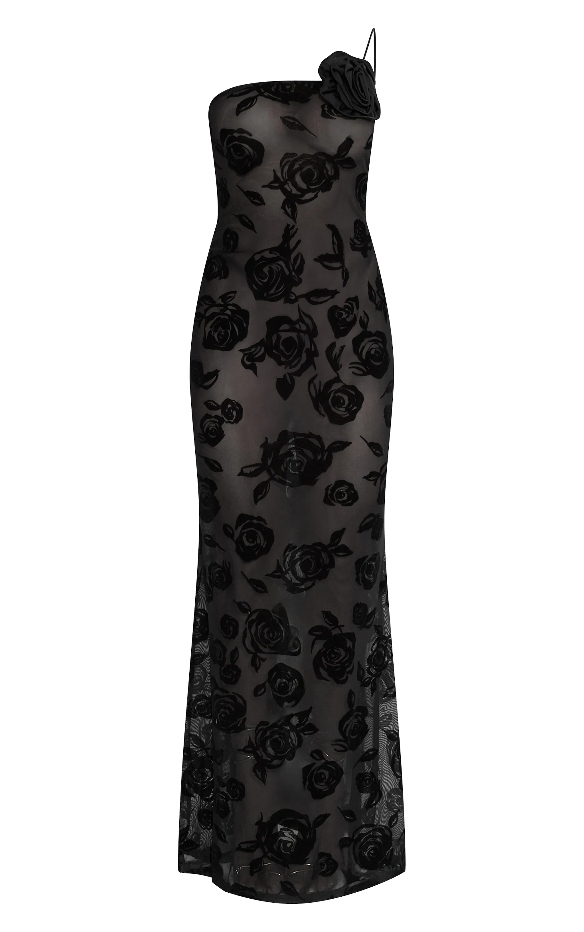 Black Floral Mesh One Shoulder Maxi Dress sold by Pretty Little Thing product image thumbnail 5