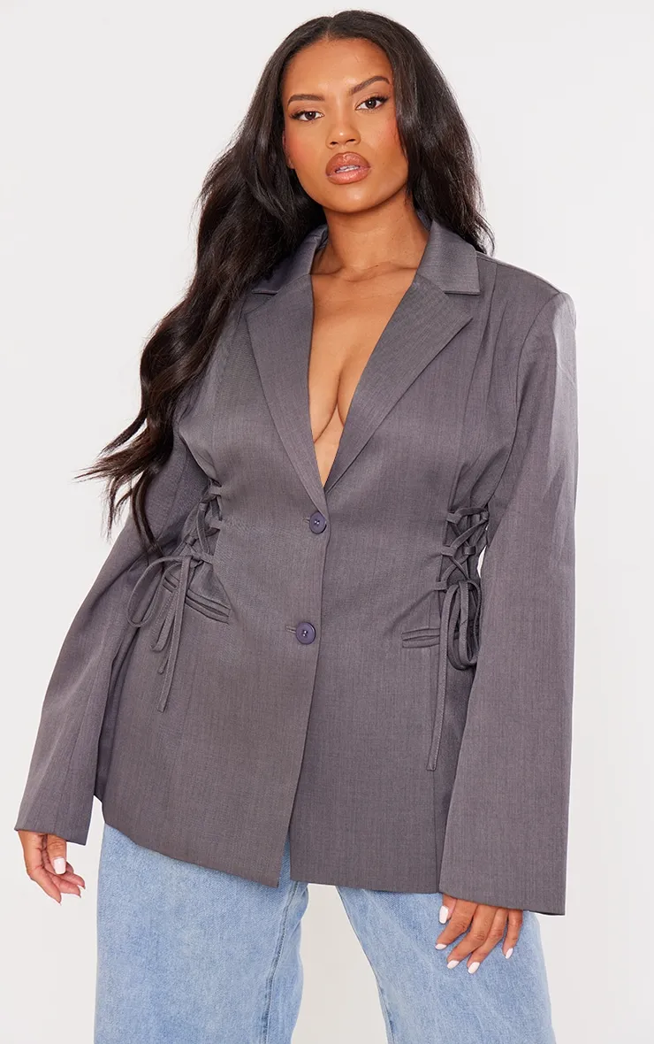 Plus Charcoal Lace Up Waist Blazer sold by Pretty Little Thing product image thumbnail 3