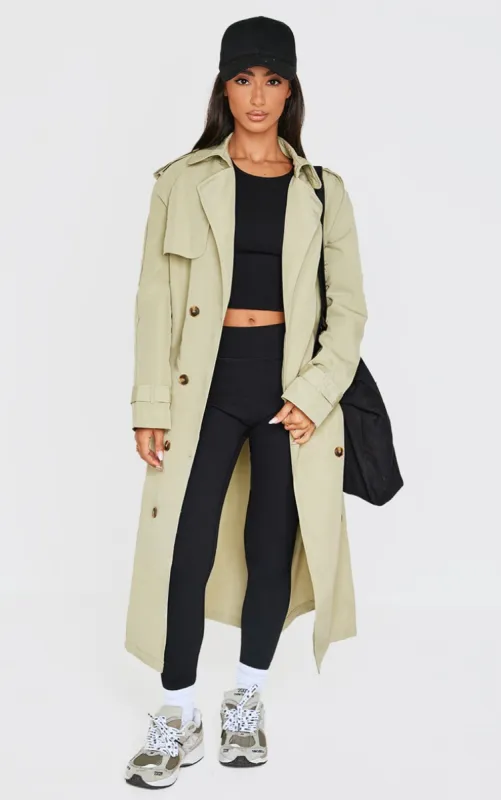 Petite Olive Oversized Trench Coat sold by Pretty Little Thing