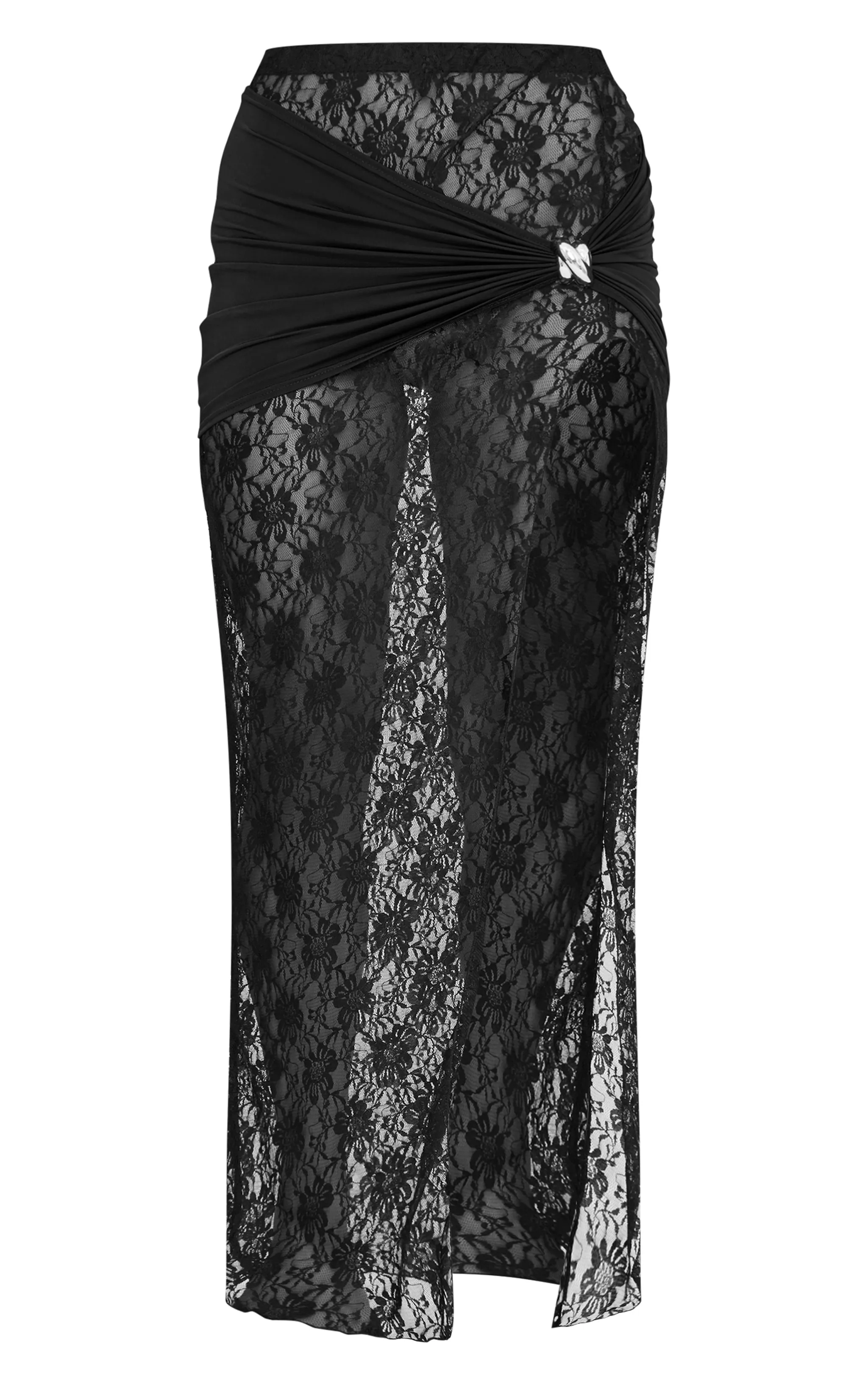 Black Skirt Overlay Detail Lace Maxi Skirt sold by Pretty Little Thing product image thumbnail 5