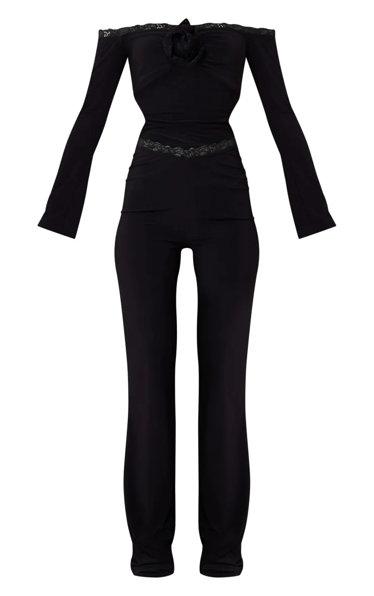 Black Slinky Lace Cut Out Corsage Bardot Jumpsuit sold by Pretty Little Thing product image thumbnail 5