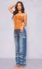Petite Mid Blue Wash Low Rise Lace Up Wide Leg Jeans sold by Pretty Little Thing
