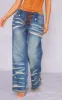 Petite Mid Blue Wash Low Rise Lace Up Wide Leg Jeans sold by Pretty Little Thing