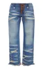 Petite Mid Blue Wash Low Rise Lace Up Wide Leg Jeans sold by Pretty Little Thing
