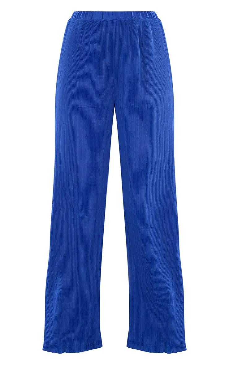 Bright Blue Plisse High Waisted Wide Leg Trousers sold by Pretty Little Thing product image thumbnail 5