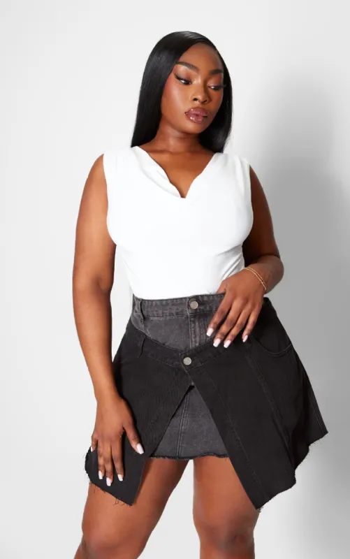 Plus Washed Black Deconstructed Panel Denim Mini Skirt sold by Pretty Little Thing