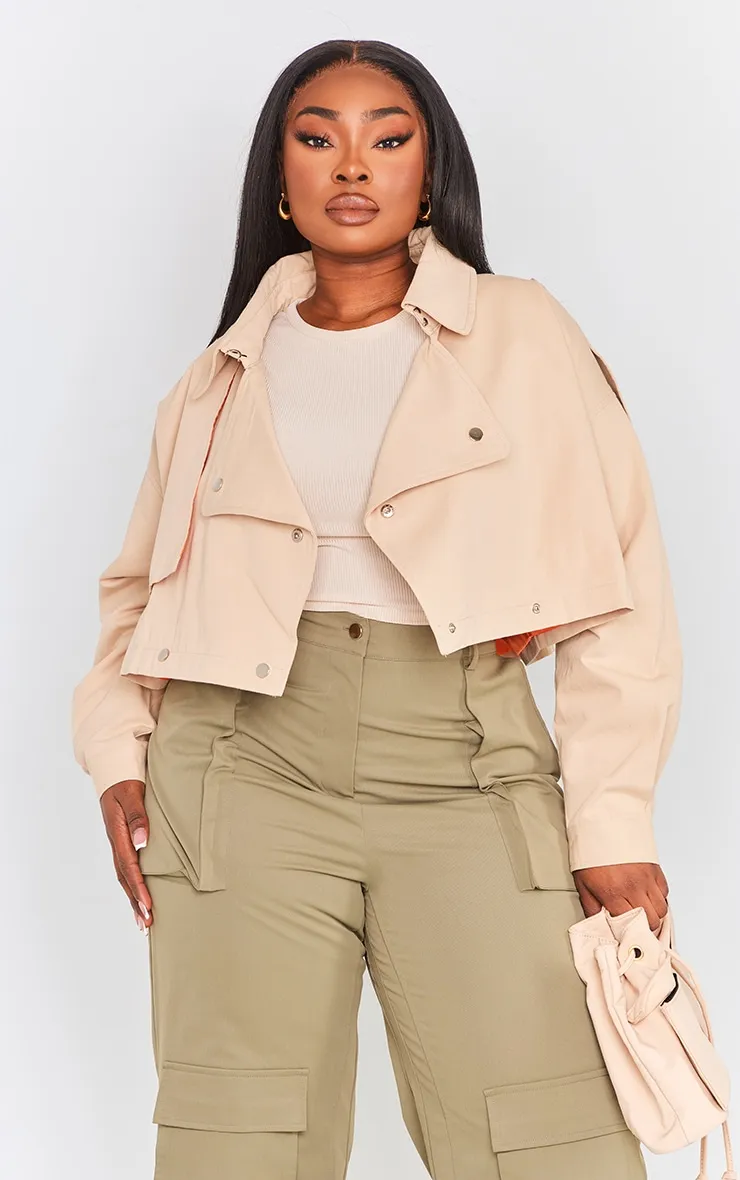 Plus Stone Contrast Lining Cropped Trench Coat sold by Pretty Little Thing
