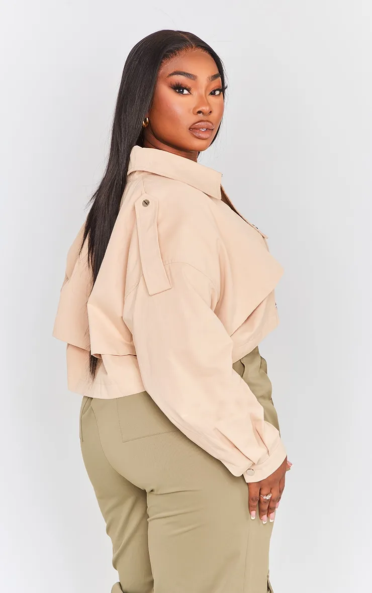 Plus Stone Contrast Lining Cropped Trench Coat sold by Pretty Little Thing product image thumbnail 2
