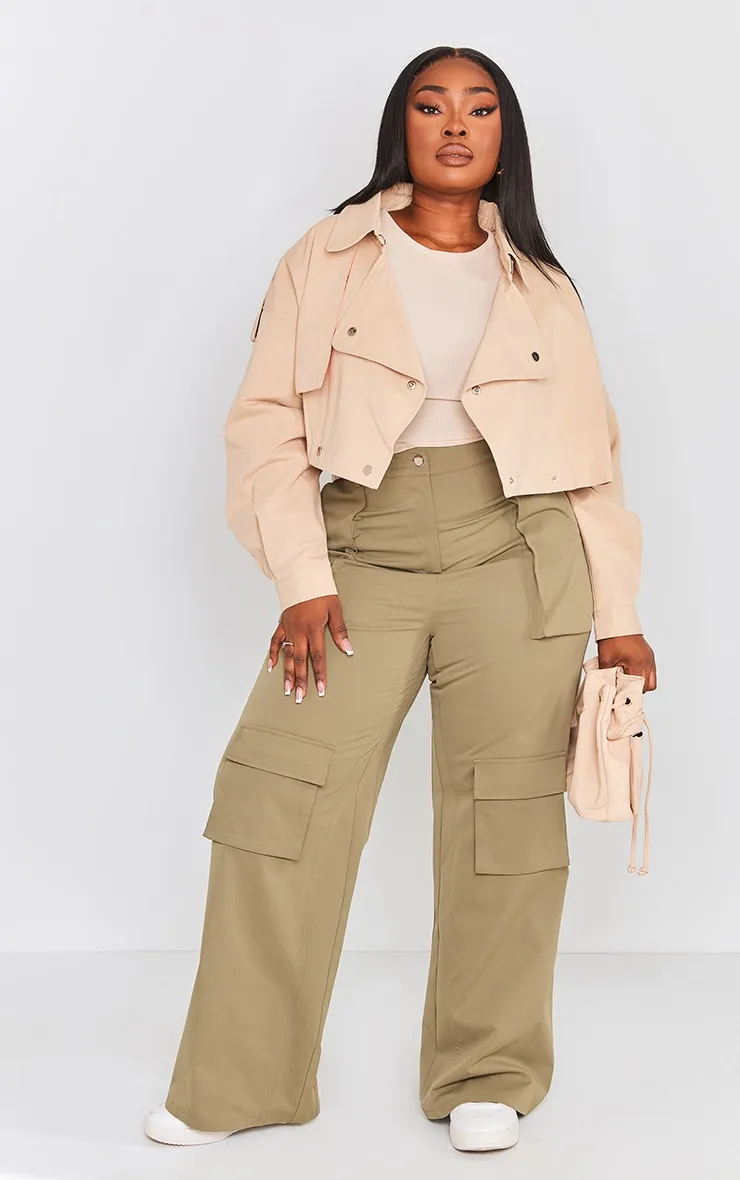 Plus Stone Contrast Lining Cropped Trench Coat sold by Pretty Little Thing product image thumbnail 3